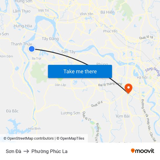 Sơn Đà to Phường Phúc La map