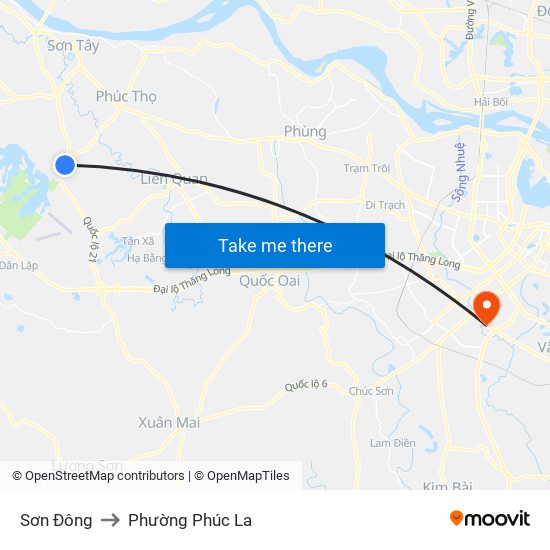 Sơn Đông to Phường Phúc La map