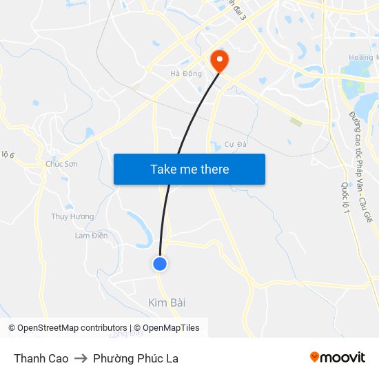 Thanh Cao to Phường Phúc La map