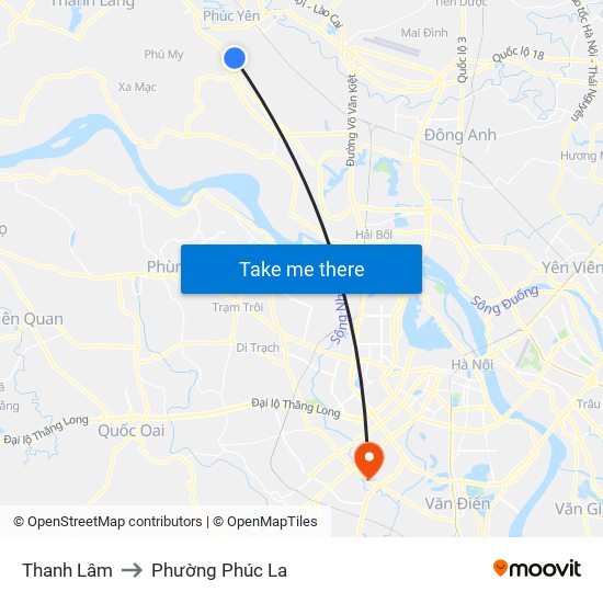 Thanh Lâm to Phường Phúc La map
