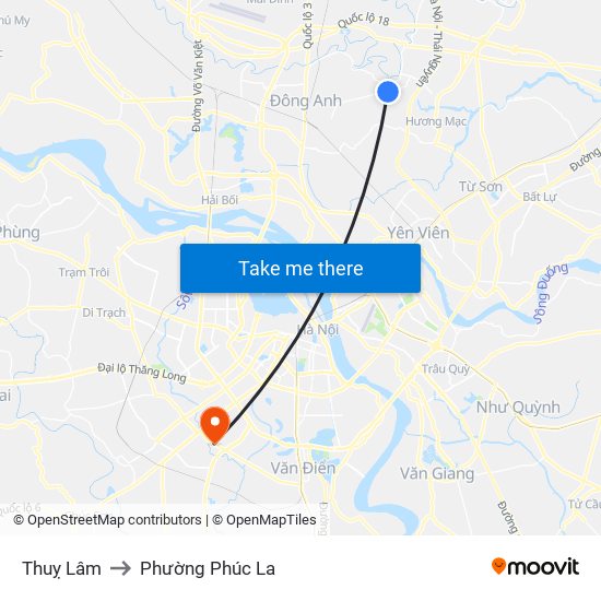 Thuỵ Lâm to Phường Phúc La map