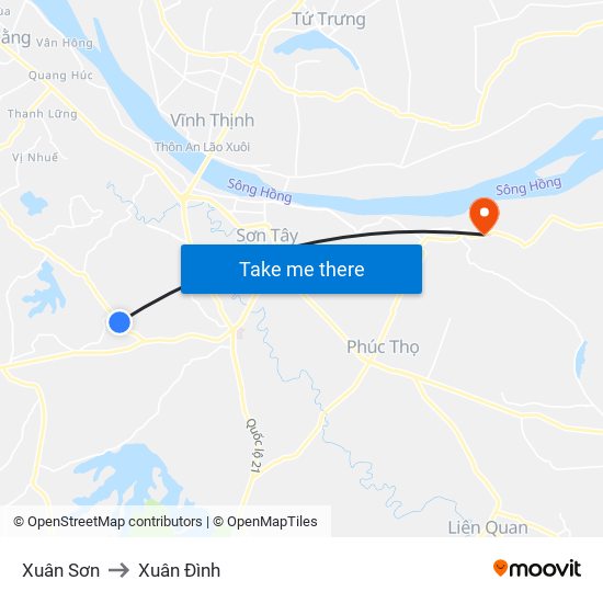 Xuân Sơn to Xuân Đình map