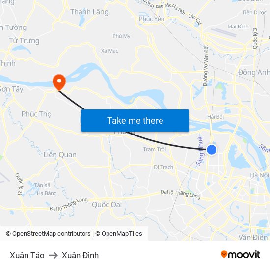 Xuân Tảo to Xuân Đình map