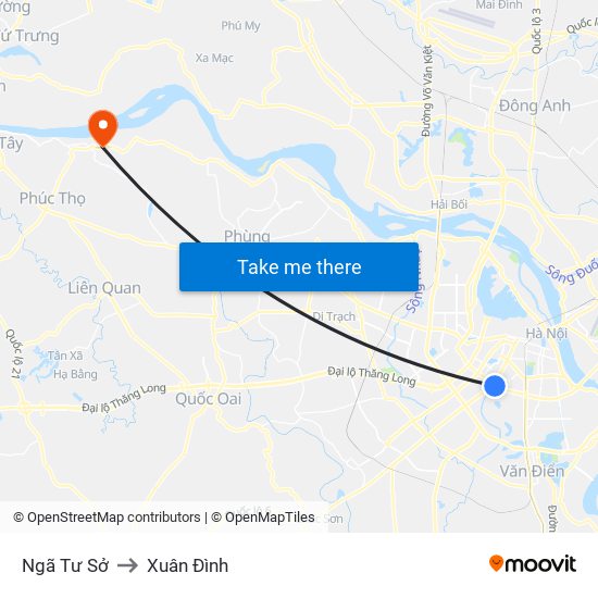 Ngã Tư Sở to Xuân Đình map