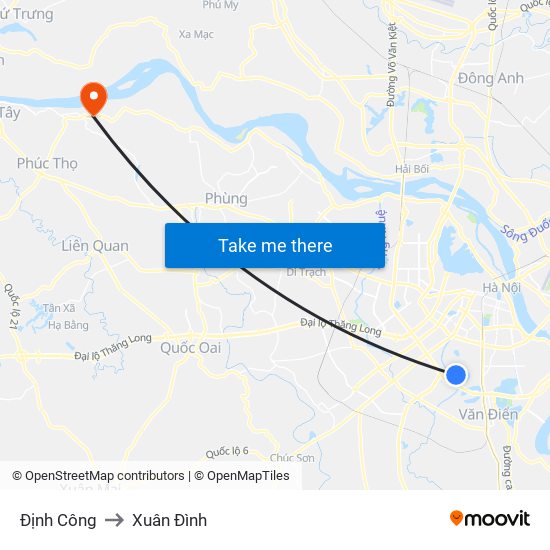 Định Công to Xuân Đình map