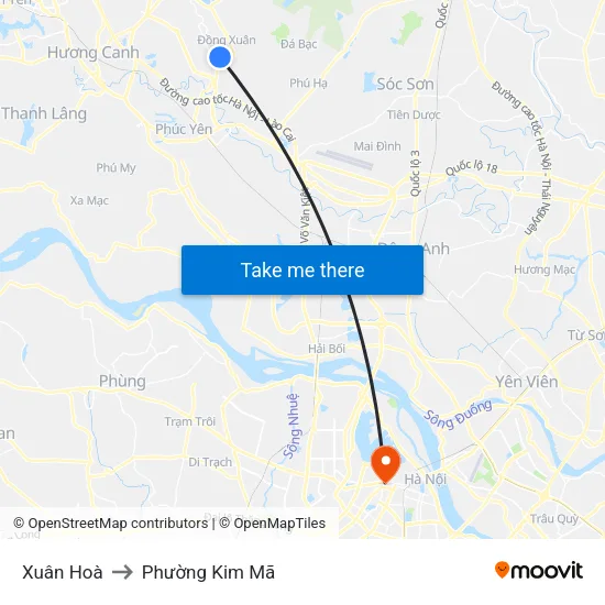 Xuân Hoà to Phường Kim Mã map