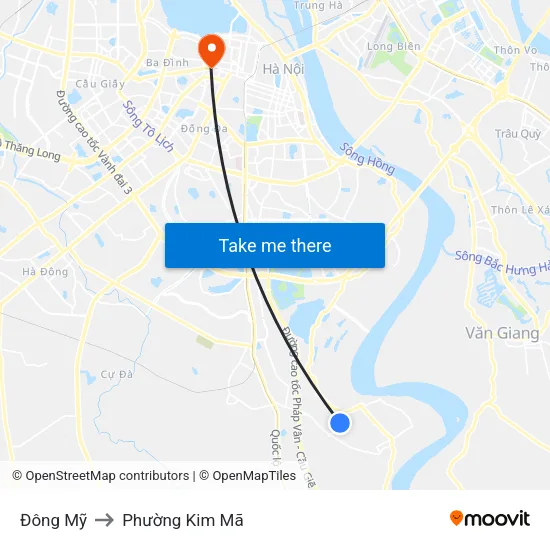 Đông Mỹ to Phường Kim Mã map