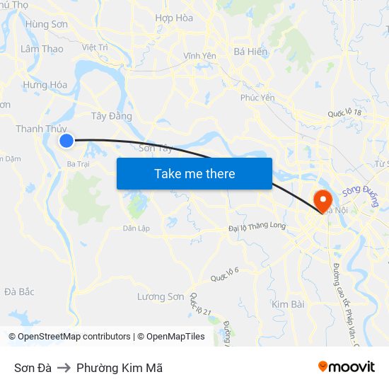 Sơn Đà to Phường Kim Mã map