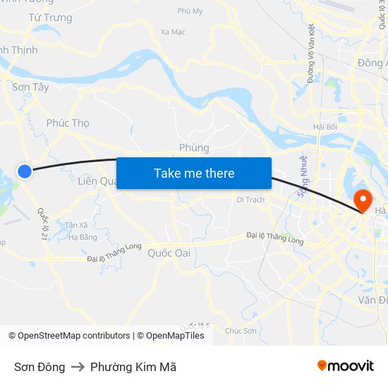 Sơn Đông to Phường Kim Mã map