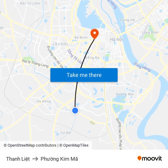Thanh Liệt to Phường Kim Mã map