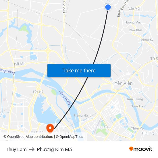 Thuỵ Lâm to Phường Kim Mã map