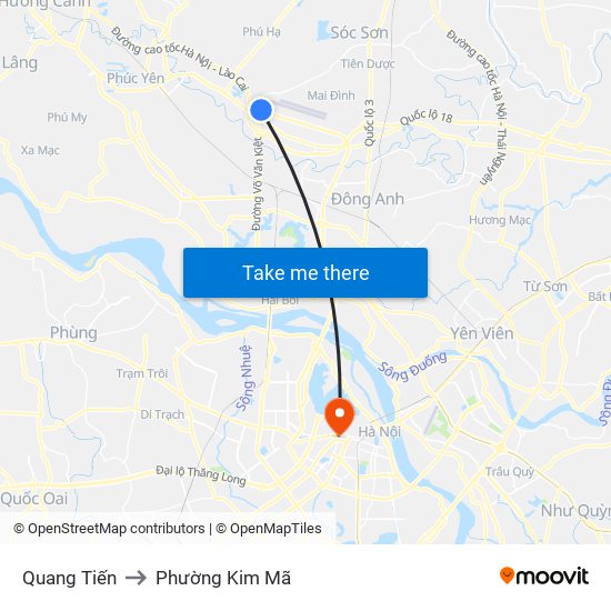 Quang Tiến to Phường Kim Mã map