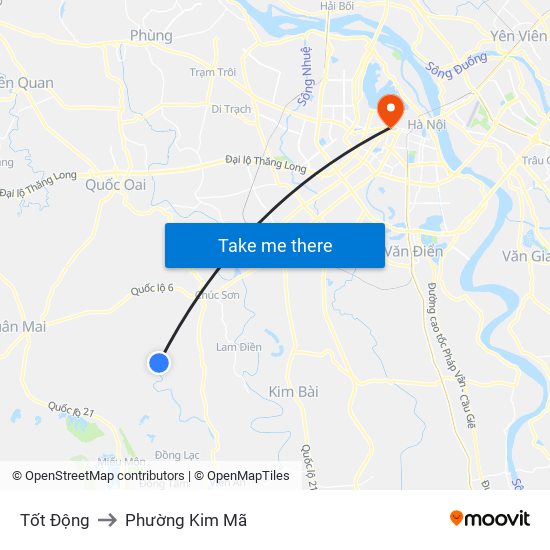 Tốt Động to Phường Kim Mã map