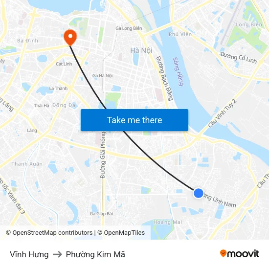 Vĩnh Hưng to Phường Kim Mã map