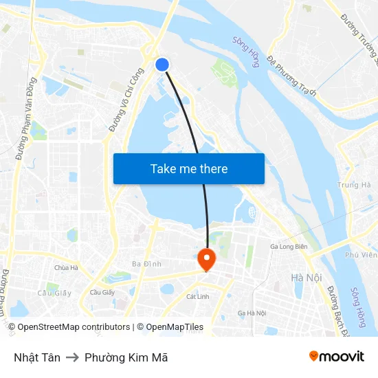 Nhật Tân to Phường Kim Mã map