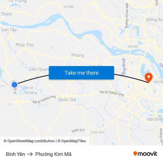 Bình Yên to Phường Kim Mã map