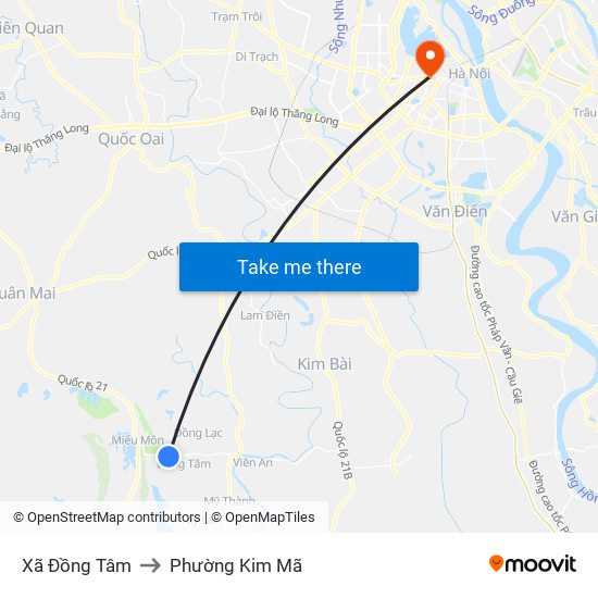 Xã Đồng Tâm to Phường Kim Mã map