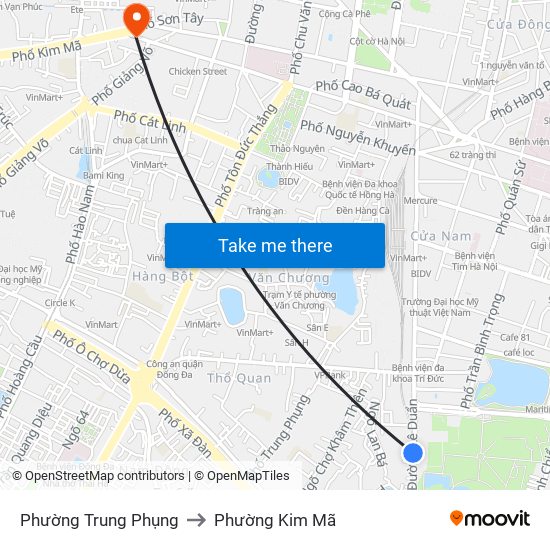 Phường Trung Phụng to Phường Kim Mã map