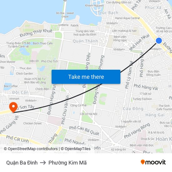 Quận Ba Đình to Phường Kim Mã map