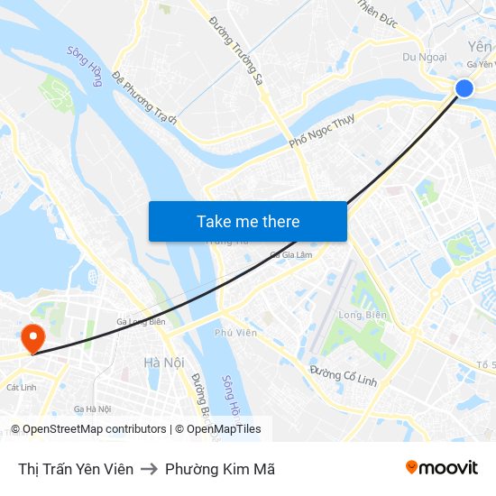 Thị Trấn Yên Viên to Phường Kim Mã map