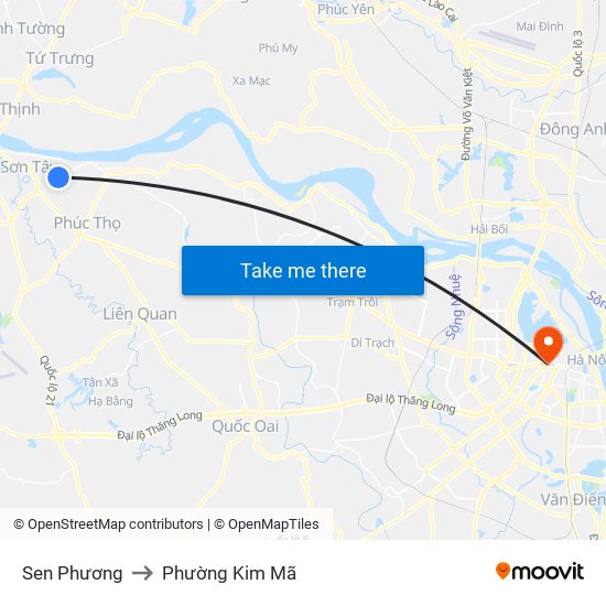 Sen Phương to Phường Kim Mã map