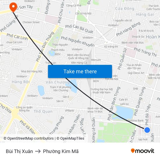 Bùi Thị Xuân to Phường Kim Mã map