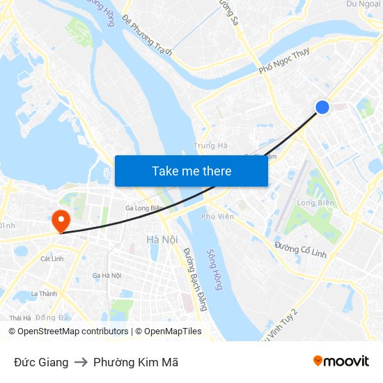Đức Giang to Phường Kim Mã map