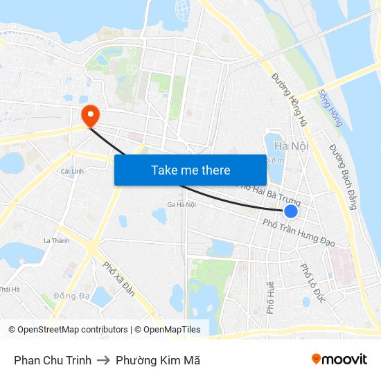 Phan Chu Trinh to Phường Kim Mã map