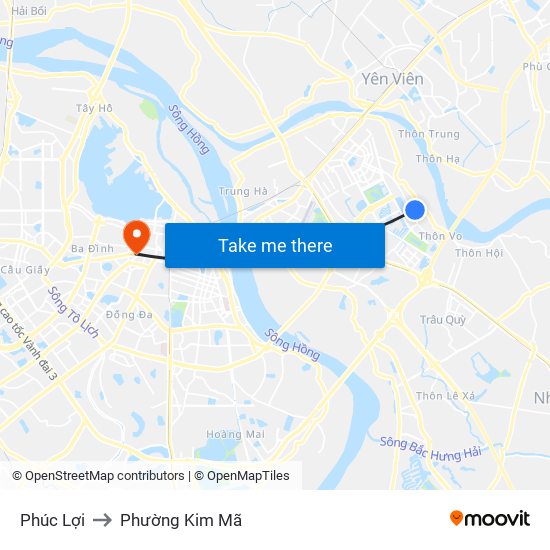 Phúc Lợi to Phường Kim Mã map