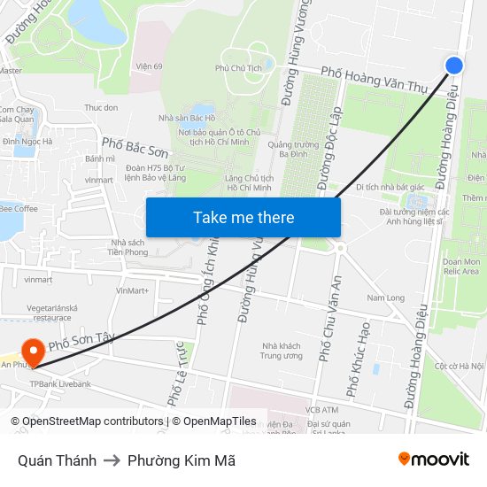 Quán Thánh to Phường Kim Mã map