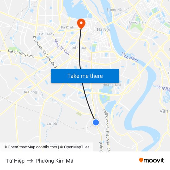 Tứ Hiệp to Phường Kim Mã map