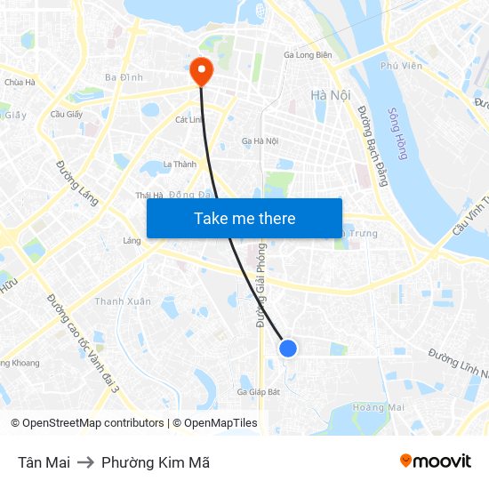 Tân Mai to Phường Kim Mã map