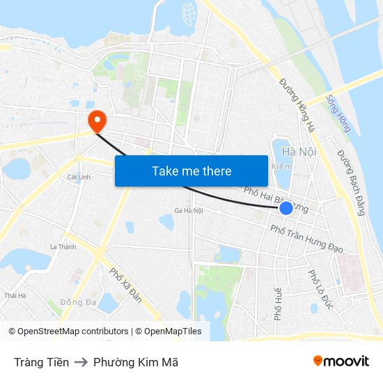 Tràng Tiền to Phường Kim Mã map