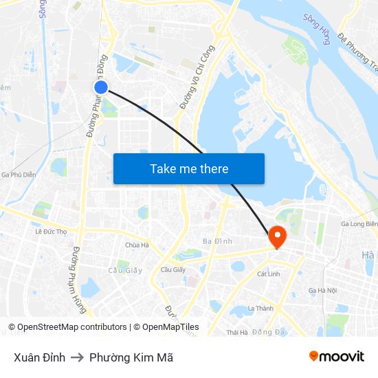 Xuân Đỉnh to Phường Kim Mã map