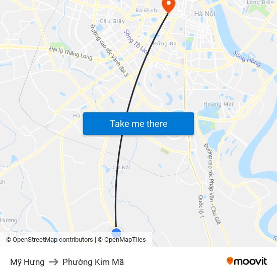 Mỹ Hưng to Phường Kim Mã map