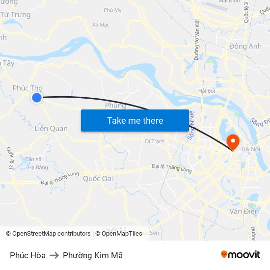 Phúc Hòa to Phường Kim Mã map