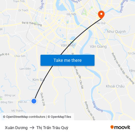 Xuân Dương to Thị Trấn Trâu Quỳ map