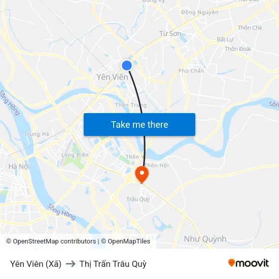 Yên Viên (Xã) to Thị Trấn Trâu Quỳ map