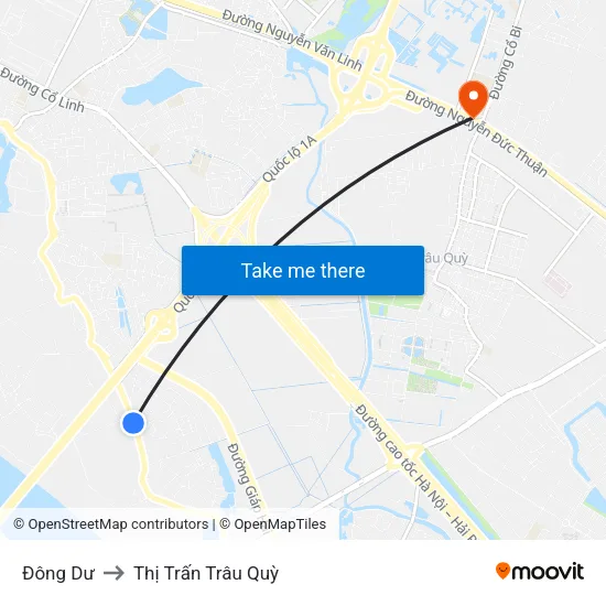 Đông Dư to Thị Trấn Trâu Quỳ map