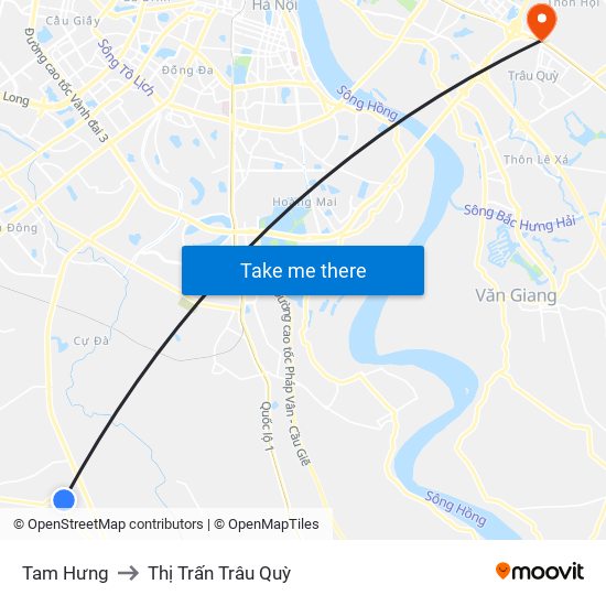 Tam Hưng to Thị Trấn Trâu Quỳ map