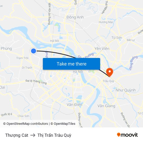 Thượng Cát to Thị Trấn Trâu Quỳ map