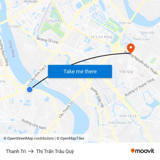 Thanh Trì to Thị Trấn Trâu Quỳ map
