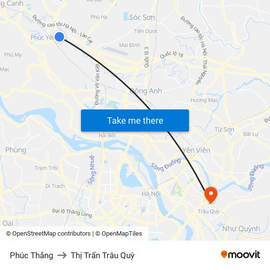 Phúc Thắng to Thị Trấn Trâu Quỳ map