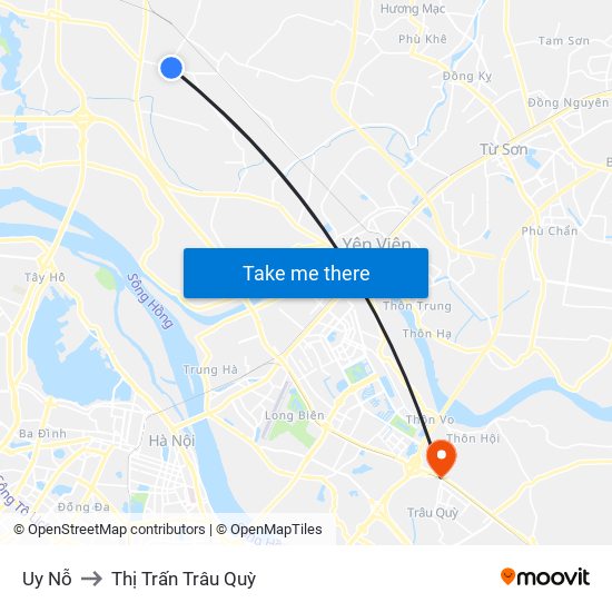 Uy Nỗ to Thị Trấn Trâu Quỳ map