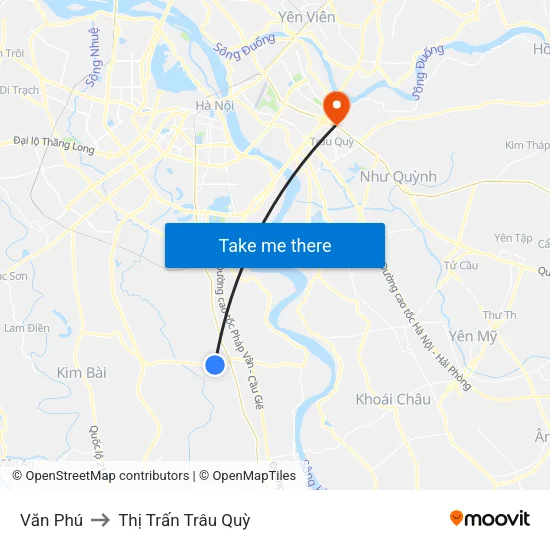 Văn Phú to Thị Trấn Trâu Quỳ map