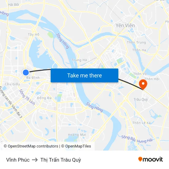 Vĩnh Phúc to Thị Trấn Trâu Quỳ map