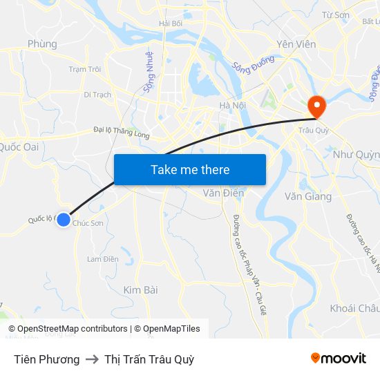 Tiên Phương to Thị Trấn Trâu Quỳ map