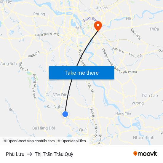 Phù Lưu to Thị Trấn Trâu Quỳ map