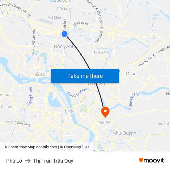 Phù Lỗ to Thị Trấn Trâu Quỳ map