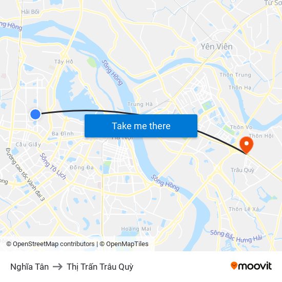 Nghĩa Tân to Thị Trấn Trâu Quỳ map